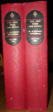 Somerset Maugham, W. 'Far and Wide', two volume set published in 1955 by the Companion Book Club in red cloth hardback with black panel on spine, gilt lettering. Volume 1 is 812pp; Volume 2 is 738pp. Sorry, sold out, but click image to access prebuilt search for this title on Amazon!