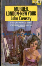 Creasey, John. 'Murder, London-New York', published by Pan Books in 1966 in paperback, 192pp. Sorry, Sold Out, but click image to access prebuilt search for this title on Amazon