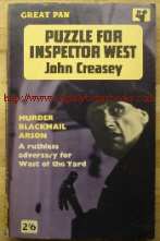 Creasey, John. 'Puzzle for Inspector West', published in 1963 by Pan Books, 192pp. Sorry, sold out, but click image to access prebuilt search for this title on Amazon UK!