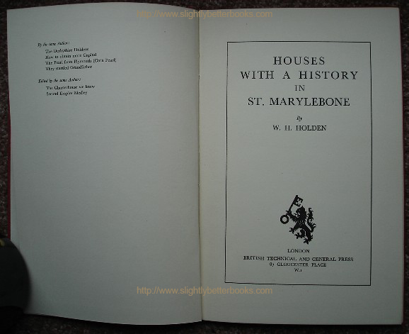 Holden, W. H. 'Houses with A History in St Marylebone', title page