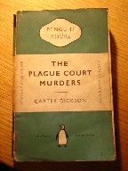 Plague Court Murders, Penguin, pbk, 1951. Story: Plague Court was a large, gloomy house in Holborn, supposed to be haunted by the ghost of Louis Playge, an unpleasant man, who had held the post of hangman's assistant in the first half of the 17th Century. 300 years later in a locked room, murder was committed. A fanatical spiritualist was stabbed whilst invoking the spirits of the dead; and the few clues left behind seemed to prove that no living person could have been responsible. Sir Henry Merrivale, head of the M.I.D for once showed interest and stirred himself to go out and solve this frightening and baffling 'supernatural crime'. Sorry, sold out, but click image to access prebuilt search for this title on Amazon